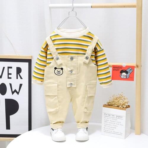 LISUNNY Baby Boys Clothing Sets 2021 Spring Toddler Infant Clothes Stripe T Shirt Overalls Children Kids Casual Clothes
