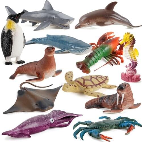 12Pcs/Set Mini Animal Model Simulation Ocean Marine World Sea Life Shark Whale Dolphin Educational Toys for Children