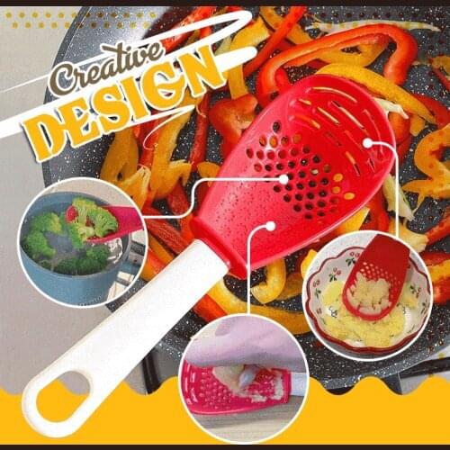 Multifunctional Kitchen Cooking Spoon Heat-resistant Hanging Hole Innovative Potato Garlic Press Colander Spoon for Kitchen