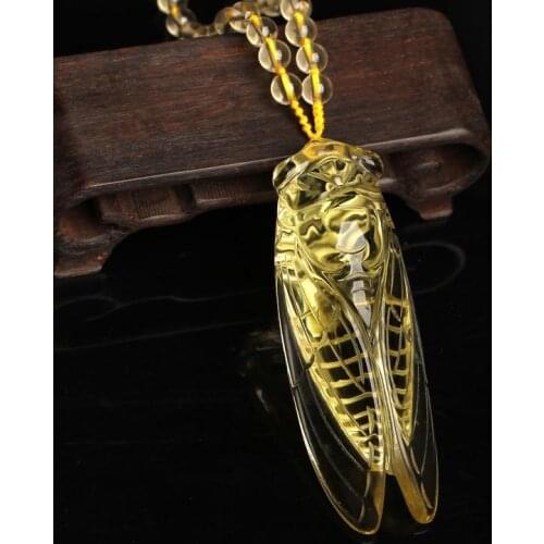 Natural crystal hand-carved golden cicada knowing pendant ornaments lovely citrine cicada necklace holiday birthday party gift