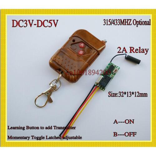 Remote Control Switches DC3V 3.6V 3.7V 4V 4.5V 5V Mini Micro Receiver Relay Remote Controller Transmitter Lock Unlock 2A 315/433