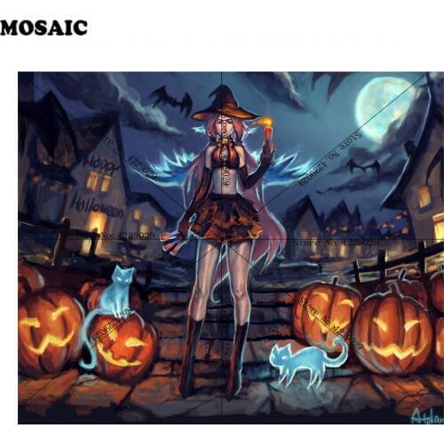 Full Square Diamond Painting cartoon girl pumpkin Cross Stitch Diamond Embroidery 5D Diy Diamond Mosaic halloween decor E22