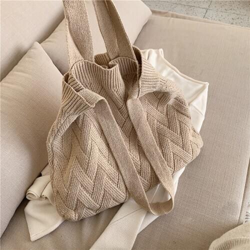 Casual knitted woolen women shoulder bags designer plush handbags harajuku crossbody bag lady large capacity purses 2020 winter