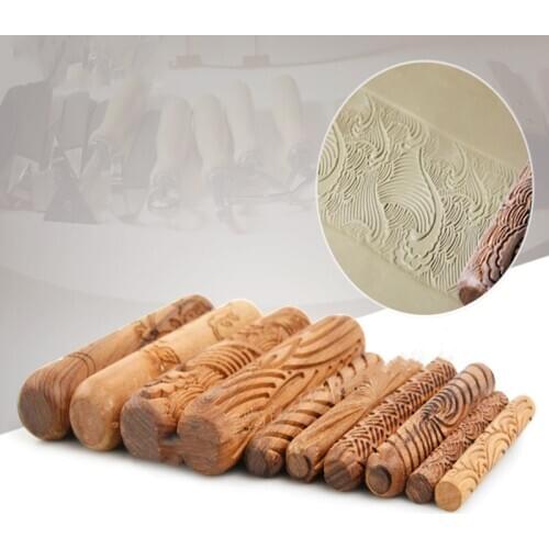 Wood Texture Roll Pressed Printing Texture Tools Polymer Clay Ceramic Pottery Tools Rolling Pin 10pcs/set Polymer Clay Molds