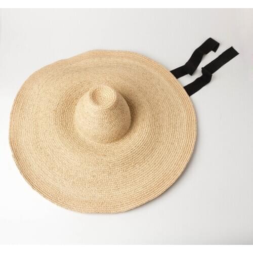 2021 FashionOversized Straw Hat For Women Wide Brim Summer Sun Hat Hand-knitted Tapered High-top Strapst Large Raffia Beach Hat