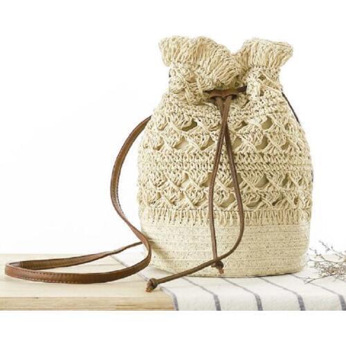 Hollow Out Straw Beach Bags Women Handbags Summer Drawstring Bucket Bag Casual Travel Womens Bags Woven Shoulder Bag Bolsas