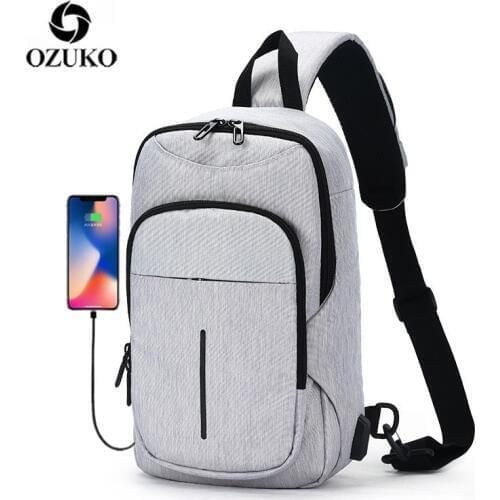 OZUKO Mens Messenger bags USB Shoulder Bag Charging Chest Pack Oxford Water Repellent Fashion Male 9.7" Crossbody Bag 2021 New