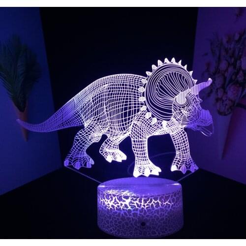 3D LED Lamp Dinosaur Series Two-Horned Dinosaur White Cracked Base Touch Switch for Couple Children Festival Birthday Gifts