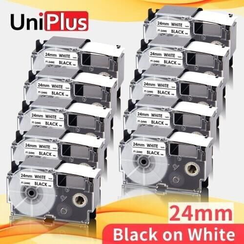 UniPlus 24mm XR Label Tape Compatible Casio Label Maker Cassette XR-24WE Black on White for Casio Label Printer CW-L300 KL-430