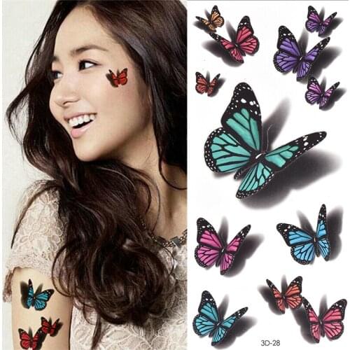 Temporary Tattoos Sticker for Women Body Art Tattoo Sticker 3D Butterfly Rose Flower Feather Tattoo Waterproof Halloween Gift