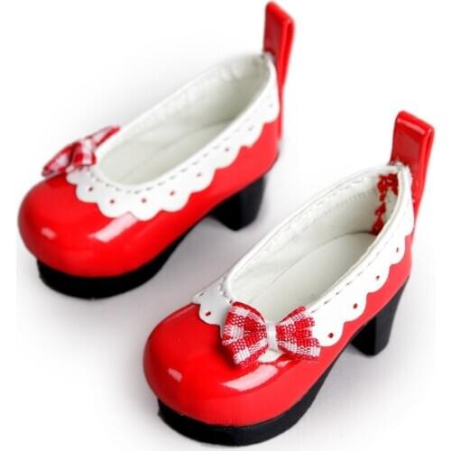 [wamami] 123# Red 1/6 SD AOD DOD BJD Dollfie Mid Heeled Bowite Synthetic Leather Shoes