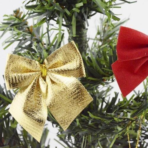 Gold Sliver Christmas Tree Bow Decoration Baubles Merry Xmas Party Garden Bows Ornament 12pcs Xmas