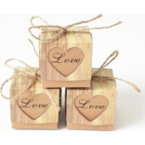 10pcs Romantic Vintage Heart Kraft Paper Candy Box With Burlap Twine Wedding Favors And Gifts Bag Party Wedding Decor Supplies