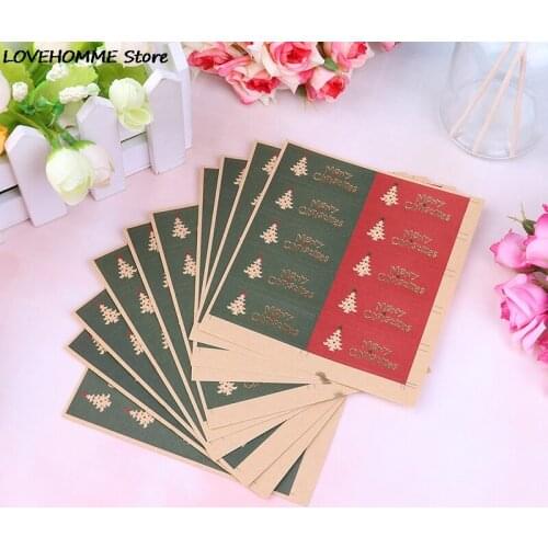 100pcs/set Bronzing Tree Merry Christmas Gift Seal Label Stickers For X-mas Candy Box Packing Bag Decoration