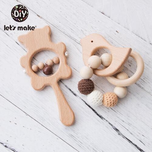 LetS Make 2pc New Born Baby Toys Wooden Rattle Infant Baby Baby Rattle Personalized Pacifier Chain Rattles For 0-12 Months Kids
