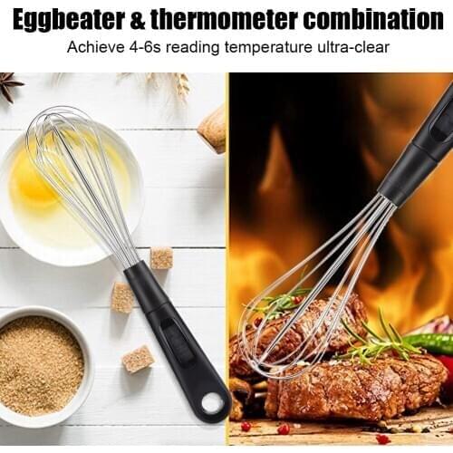 2 in 1 Digital Meat Thermometer Eggbeater Whisk Kitchen Cooking Food Thermometer with Long Probe Egg beater