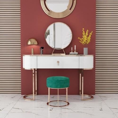 Modern Style Bedroom Woman Makeup Dressers d White Color Dressing Table Stool 3 Pieces Mirror Dresser with Chair Set