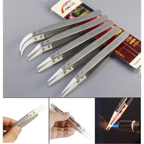 5pcs/set Anti-Static nonmagnetic High temperature resistance Ceramic Tweezers stainless steel tweezers Removable Heat Resistant
