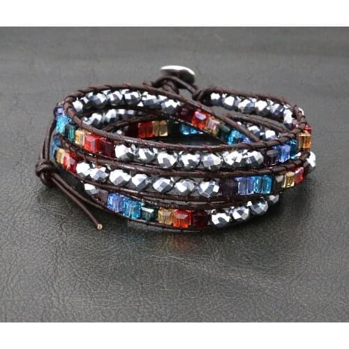 Chakra Bracelets for Women Handmade Leather Wrap Bracelet Multi Color Spare Crystal Beads Natural Stone Bracelets Jewelry