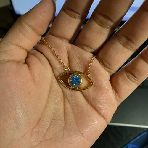 Blue Color Demon Eye Pendant Necklace For Women Gold Stainless Steel Chain Charm Female Religious Belief Jewelry Party Gift