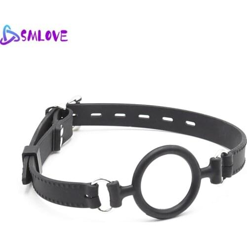 SMLOVE Black O-Ring Open Mouth Gag Leather Bdsm Bondage Erotic Accessories Sex Toy For Couples Adult Slave Game Flirting Product