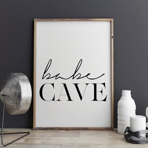 Babe Cave Nursery Wall Art Canvas Painting Scandinavian Affiche Black White Typography Poster Print Bedroom Home Decor Unframed