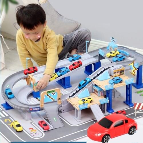 Childrens car breakthrough adventure rail car parking lot toy electric building 3-5 years old boy puzzle toy