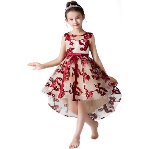 Kids Evening Gown Banquet Princess Dress For 2019 Applique Girls Pageant Dress Front Short Back Long Dresses Wedding Party Gown