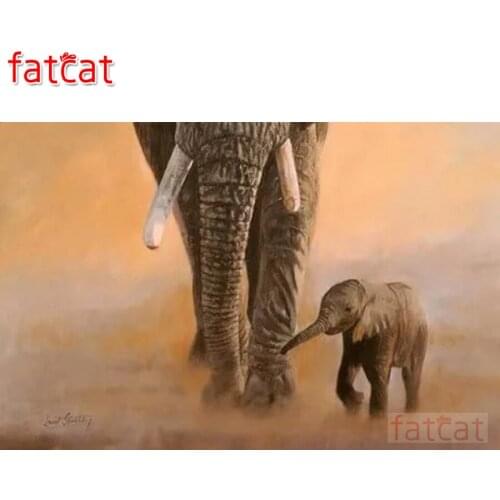 FATCAT 5D DIY Diamond Painting Elephant And Baby Full Diamond Embroidery Cross Stitch kit Mosaic Animals home decor AE1256