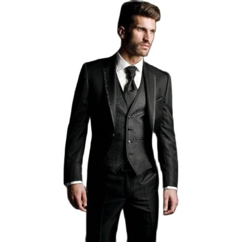 Custom Made Black Groom Tuxedos Handsome Mens Evening Dress Toast Party Work Business Suit (Jacket+Pants+Vest+Tie) K:1300
