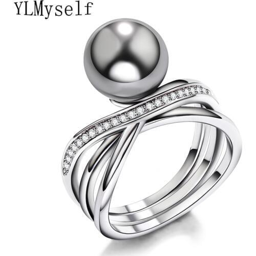 Elegant women fashion ring with Gray Pearl Trendy jewellery dropshipping anel anillos aneis bagues Mothers gift jewelry