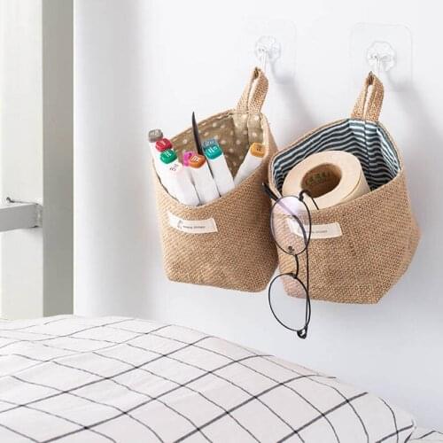 Fabric Jute Tabletop Storage Bucket Hanging Pocket Flowerpot Small Jute Bag Storage Basket Cosmetics Toys Sundry Arrangement