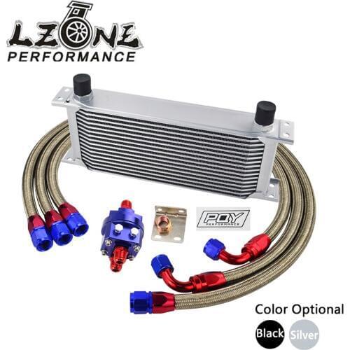 LZONE - UNIVERSAL OIL COOLER KIT 16ROWS OIL COOLER + OIL FILTER ADAPTER + STAINLESS BRAIDED HOSE WITH PQY STICKER AND BOX