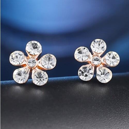 Lovely Spring Flower Stud Earring For Women Clear Crystal AAA+CZ Rose Gold Color Gift For Girls Fashion Jewelry E399