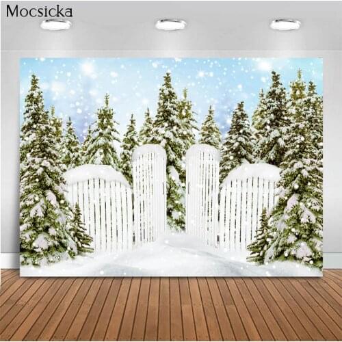 Mocsicka Winter Theme Background Snowflake Trees Fence Decoration Style Child Portrait Photo Background Photography Studio