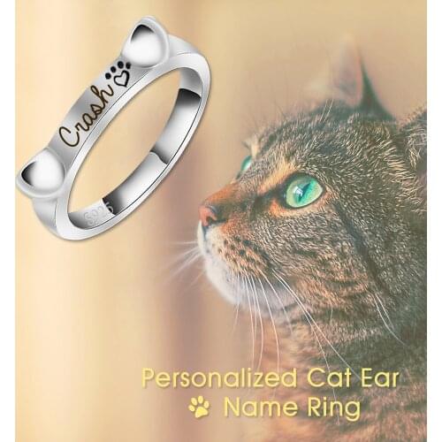 AIYANISHI Fashion Animal Cat Ear Customized Name Rings for Women Jewelry Gift Custom Your Name Rings Personalized Engraved Rings