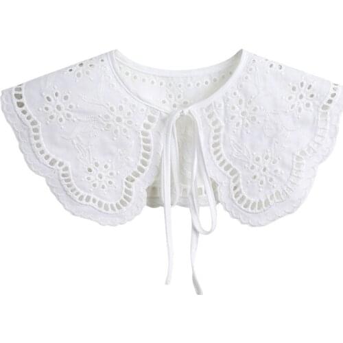 Fashion Fake Detachable Decorative Collar Womens White Lace Edge Shawl with Bowknot Bandage for Dress Skirt