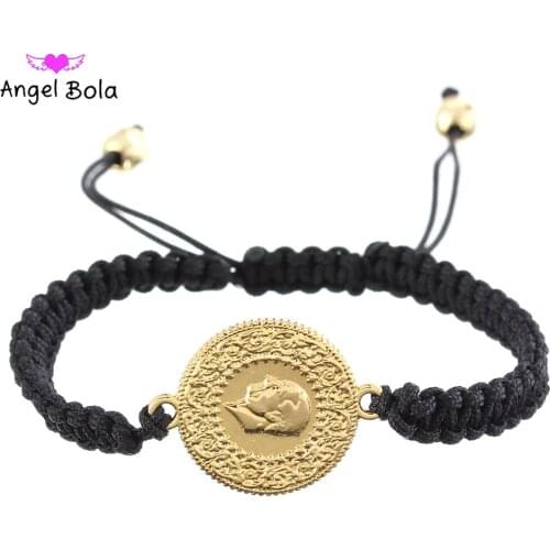 Muslim Islamic Pure Hand Woven Red String Adjustable Lucky Bracelet Unisex Turkish Gold Coin Bracelets The Best Gift for Couples