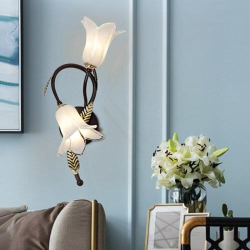 Nordic Iron Flower Glass Led Wall Light Bedroom Living Room Decoration Kitchen Wall Lamp Modern Mirror Bathroom Light Fixtures