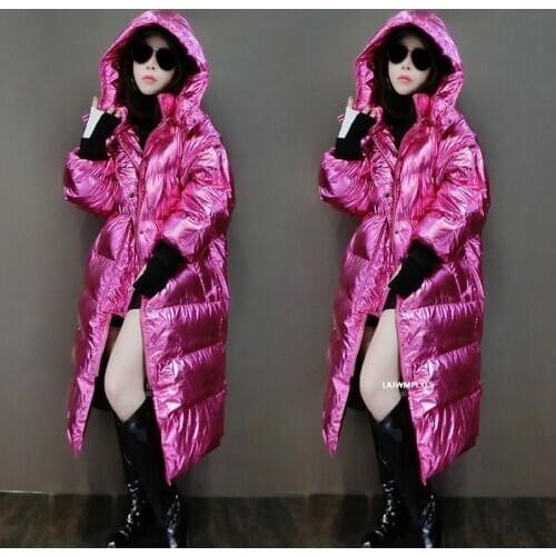 2021 Glossy Winter Fashion Womens Down Cotton Coat Hooded Padded Cotton Jacket Female Loose Long Sleeve Plus Size Outwear MY03
