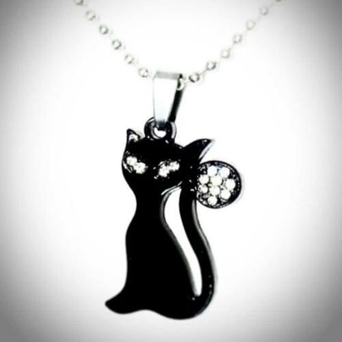 Stainless Steel Animal Pendant Black Cat Necklace Simple Friendship Gift Cute Crystal Necklace For Women Jewelry
