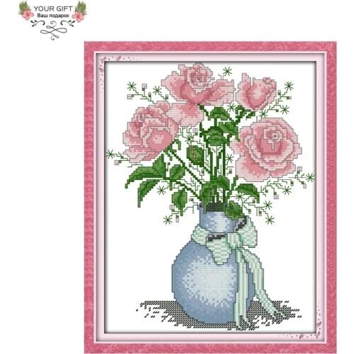 Joy Sunday H399 14CT 11CT Stamped and Counted Home Decoration Summer Vase Flowers Needlework Embroidery Cross Stitch