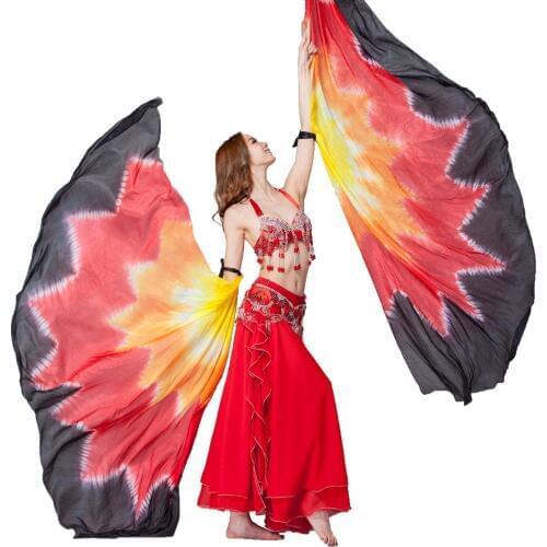 Performance Props 1 Pair Half Moon Dance Veil Silk Rainbow Wings Belly Dance 100% Silk Half Circle Wings include bag and sticks