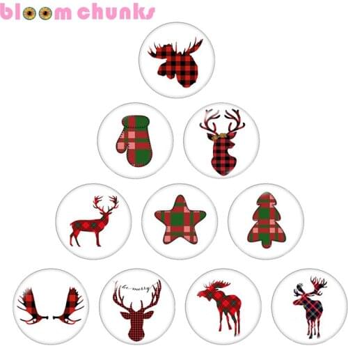 Christmas deer 12mm/18mm/20mm/25mm Round glass cabochon flat back Making snap button B7246
