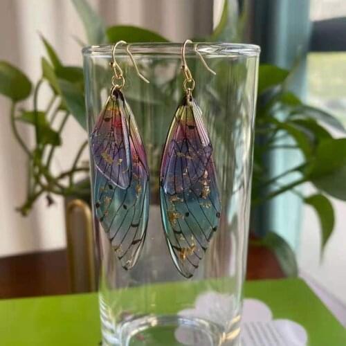 Minar Fairy Rainbow Rhinestones Butterfly Earrings for Women Girls Clear Resin Simuation Wing Glitter Drop Earrings Oorbellen