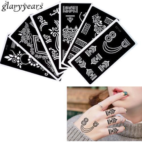 6 Pieces Template Henna Tattoo Stencil Flower Bracelet Design Beauty Women Waist Body Paint Art Tattoo Stencil Temporary S200#21