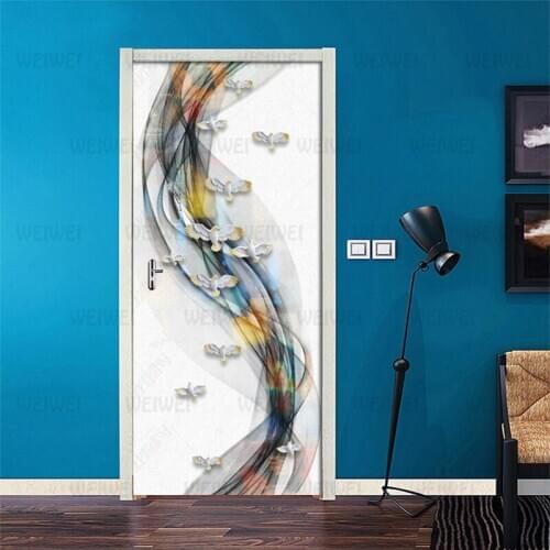 PVC Waterproof Self-Adhesive 3D Door Sticker Wallpaper For Living Room Bedroom Door Wallpaper Art Wall Decals Mural Wall Sticker