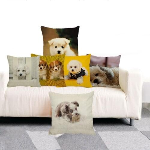 XUNYU 45cm*45cm Cute Pet Handsome Small Dog Cushion Cover Decorative Pillow Case Linen Cushion Cover Sofa Throw Pillowcase B0092