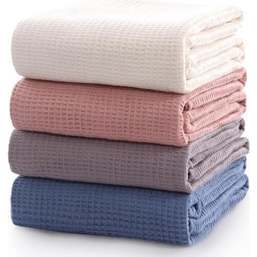 Japan Cotton Waffle Summer Blanket for Sofa Bed Towel Quilt Thin Blanket Wrap Blanket Nap Breathable Pink Throw Blanket for Car