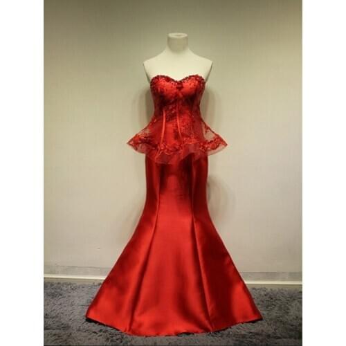 Free shipping women summer dress pearls vestido de festa 2018 new fashion red long mermaid dress party evening elegant dress